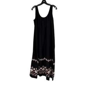 HATCH The Martinique Dress Black Linen Blend Embroidered Maternity Maxi Size 1